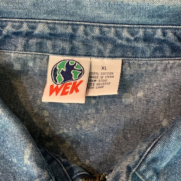 🔥Vintage 90s WEK Boxy Blue Acid Wash Denim Zip up Jacket w/ Pockets Size XL - Picture 2 of 4